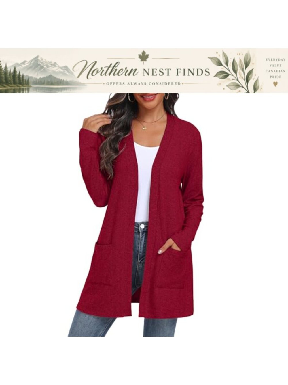 Women's Open Front Cable Knit Cardigan Long Sleeve Sweater with Pockets